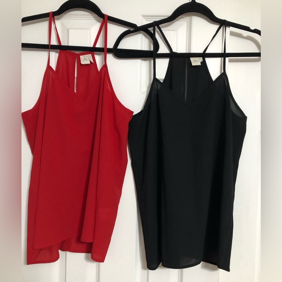 Paper crane Anthropologie two tank tops semi shear women’s size small red‎ black - Picture 1 of 13